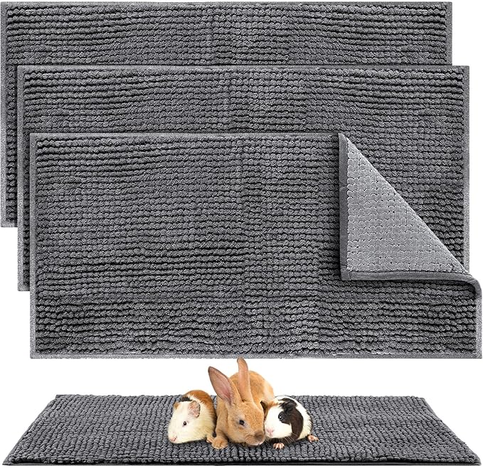 Amylove 4 Pcs Guinea Pig Cage Liner Guinea Pig Bedding Dog Door Mat for Muddy Pet Paws Washable Chenille Pee Pads Small Animal Sleeping Bed for Bunny Hamster(47 x 24 Inch,Rectangular,Dark Gray)