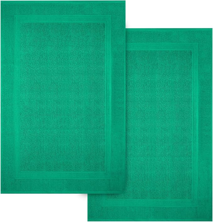 Infinitee Xclusives Premium Cotton Bath Mats for Bathroom – Pack of 2 | 34x22 Inches | Ultra Soft, Super Absorbent, Non-Slip, Machine Washable Mats (Vivid Green) [Not a Rug]