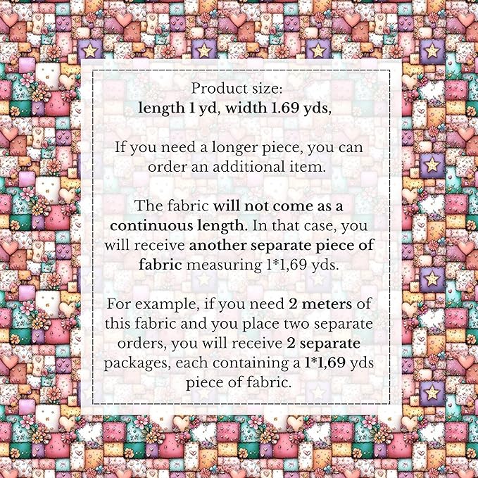 Sweet Hearts Patchwork Cotton Fabric Panel – 100% Turkish Cotton 140 GSM, Pre-Cut 61 x 36.6 Inches, Romantic Floral Sewing Fabric for Quilting, Gifts & DIY Crafts