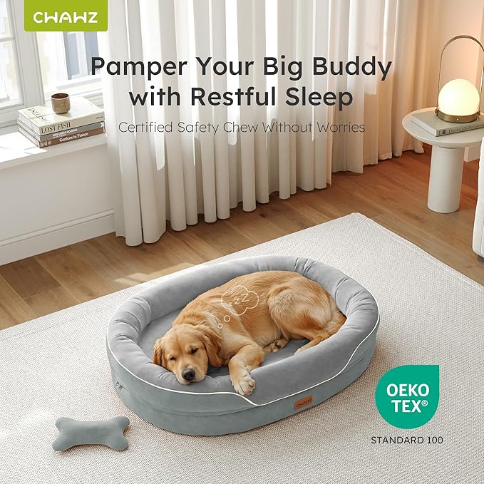 CWAWZ XL Orthopedic Dog Bed, Extra Large Dog Bed, Dog Sofa for Large Sized Dogs with Full-Surround Bolsters, Dual-Sided Dog Cooling Bed with Memory Foam, Washable Sofa with Nonslip Bottom, Light Grey