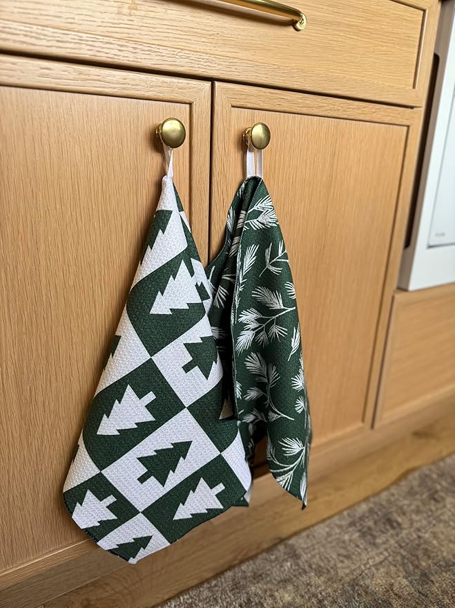 Desert Aqua 2 Pack || Double Sided|| Not Your Ordinary Kitchen Towels || Dish Towels || Quick Dry || Waffle Weave Microfiber || Designer Prints || Highly Absorbent || Hanging Hook (Forest Christmas)