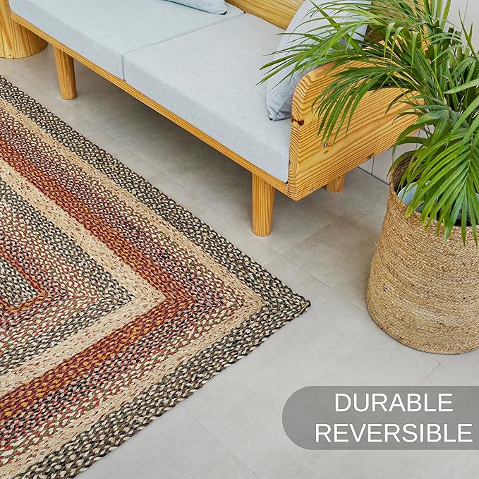 Traditional Jute Braided Runner Rug, Rustic Primitive Country Décor for Kitchen, Entryway, Hallway, Harvest, 2'X16'