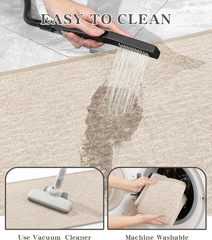 chakme Bathroom Rugs Mat U-Shaped 24x17, Ultra Thin Non Slip Bath Mat Small Quick Dry Absorbent Bath Mat for Bathroom Floor, (Light Beige, U-24"x17")