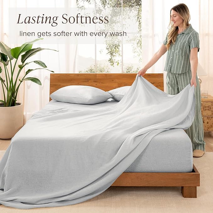 Bare Home King Sheet Set - Luxury 100% European Linen - Deep Pockets - Easy Fit - 4 Piece Set - Bedding Sheets & Pillowcases (King, Glacier Grey)
