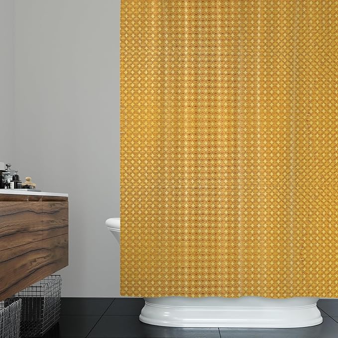 ggaimwf 72x78 Inch Solid Color Shower Curtain for Bathroom Waffle Bath Water Resistant Fabric Curtains Harvest Gold Modern Thick Shower Stall Curtain with Metal Hooks