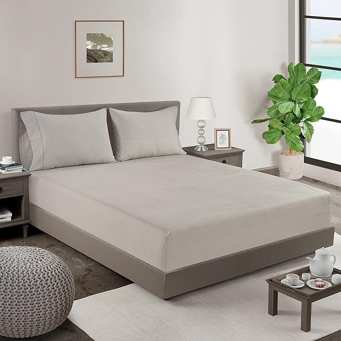 LANE LINEN Twin Fitted Sheets, 100% Organic Cotton 2-Piece Set (1 Fitted Sheet, 1 Pillowcase), Percale Weave, Soft, Breathable, Fits Mattress Upto 15' Deep - Grey (White Dot)(No Flat Sheet)