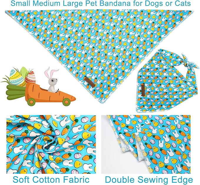 UP URARA PUP Easter Triangle Bid Scarf, Cotton Pet Kerchief for Girl Boy Dogs or Cats, Cute Carrot & Rabbit Dog Bandana, Comfortable Easter Dog Bandana