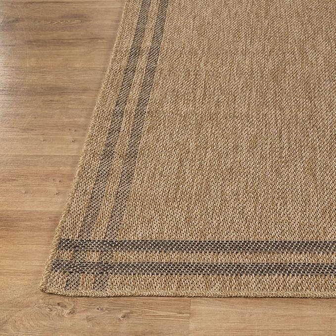 Easy Jute Rugs 9x12 Bordered Natural Color Living Room Indoor Outdoor Area Rug for Patio and Kitchen Rug High Traffic Washable Easy to Clean Solid Boho Woven Design Outside Carpet (9 x 12)