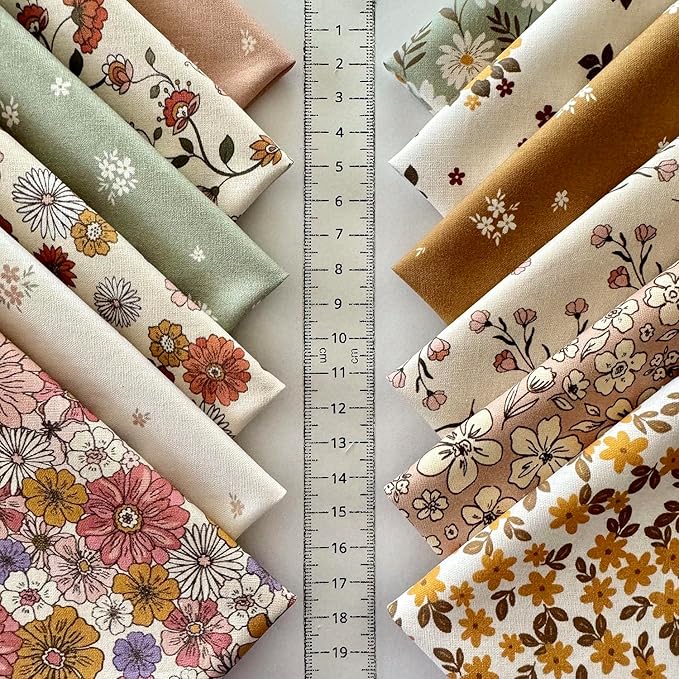 Vintage Floral Patchwork Cotton Fabric Set – 60 Pre-Cut Squares, 20×20 cm (8×8 inch), 100% Cotton, Eco Digital Print, Made in Türkiye