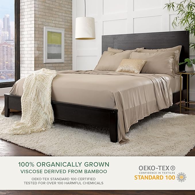 Pure Bamboo Twin Sheets, Genuine 100% Organic Viscose Derived from Bamboo Bed Sheet Set, Luxuriously Soft & Cooling, Double Stitching, 2 Year Quality Promise (Twin, Sand)