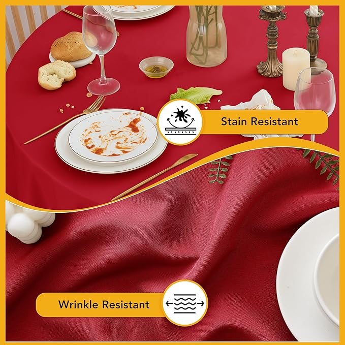 10-Pack Red Round Tablecloths, 84 Inches, Stain-Resistant Polyester for 3-5 Ft Round Tables - Washable Table Covers for Weddings, Banquets, Birthday Parties, Events