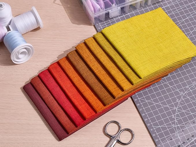 Craftido - 11 Options Solids with Tweed Tonals - Assorted Color Cotton Quilting Fabric Bundles 10pcs Fat Quarters 18"x21" - Medium Weight 5.2oz - for Quilting, Sewing and Crafts - Autumn Hues