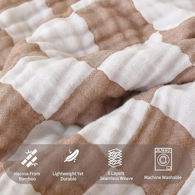 HardNok Ultra Soft Muslin Baby Blanket,A Versatile Swaddle and Bed Blanket for Babies, Toddlers, Boys, and Girls (1 Coffee Checkered 1 Pack).