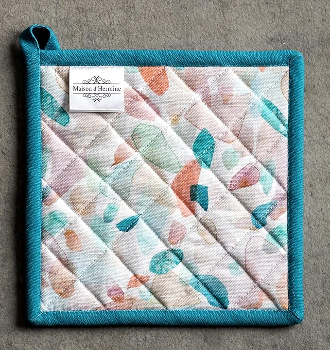 Maison d' Hermine Pot Holders 100% Cotton Heat Resistant Potholders 8" x 8" Hot Pads with Loop BBQ, Cooking, Baking, Grilling, Kitchen, Handling Hot Pans Spring/Summer (Pack of 1, Summer Picnic)