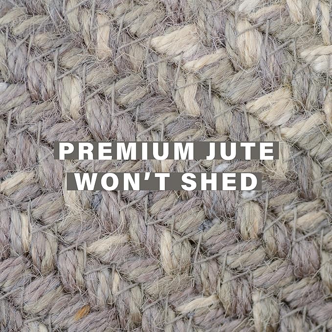 Homespice Grey Cloud Large Jute Area Rug 5x8' - Farmhouse Country Rugs for Bedroom and Dining Room