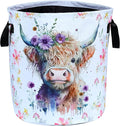 Highland Cow Laundry Basket Foldable Waterproof Oxford Cloth Funny Tote Bag Laundry Hamper Clothes Storage Bucket Toy Organizer For Bathroom/Laundry Storage/Bedroom Storage Basket 17.7x13.7 Inch