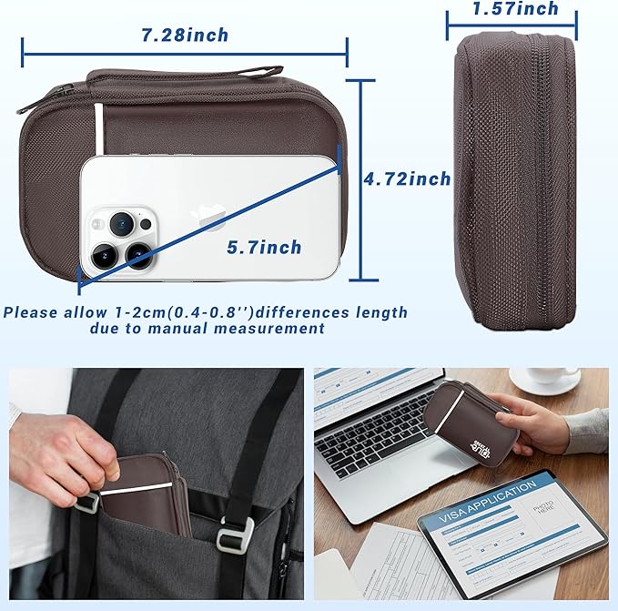 Miavers Electronics Organizer,Travel Cord Organizer Pouch, Portable Cable Organizer Bags, Waterproof Electronic Accessories Storage Case for Cables, Cords, Charger, Phone (Single Layer-Small-Brown)