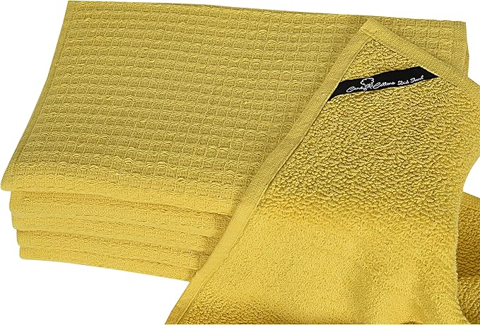Candy Cottons Dish Towels|Kitchen Dish Cloths Two-Sided Waffle Terry|13x28 Inches 100% Cotton Dish Rags Washing Dishes|Super Absorbent Reusable Quick Drying Dish Towels| 6-Pc Set Lemon Yellow