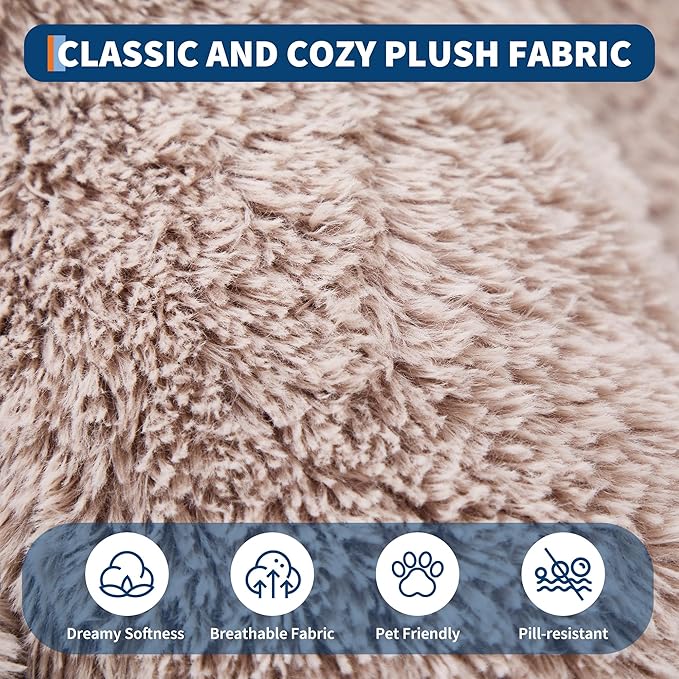 Festisoul Large Plush Dog Bed with Raised Headrest, Orthopedic Pet Bed for Dogs & Cats, Washable Fleece Pet Bed for Large Breeds, Milk Ka (19x14x9 Inches)