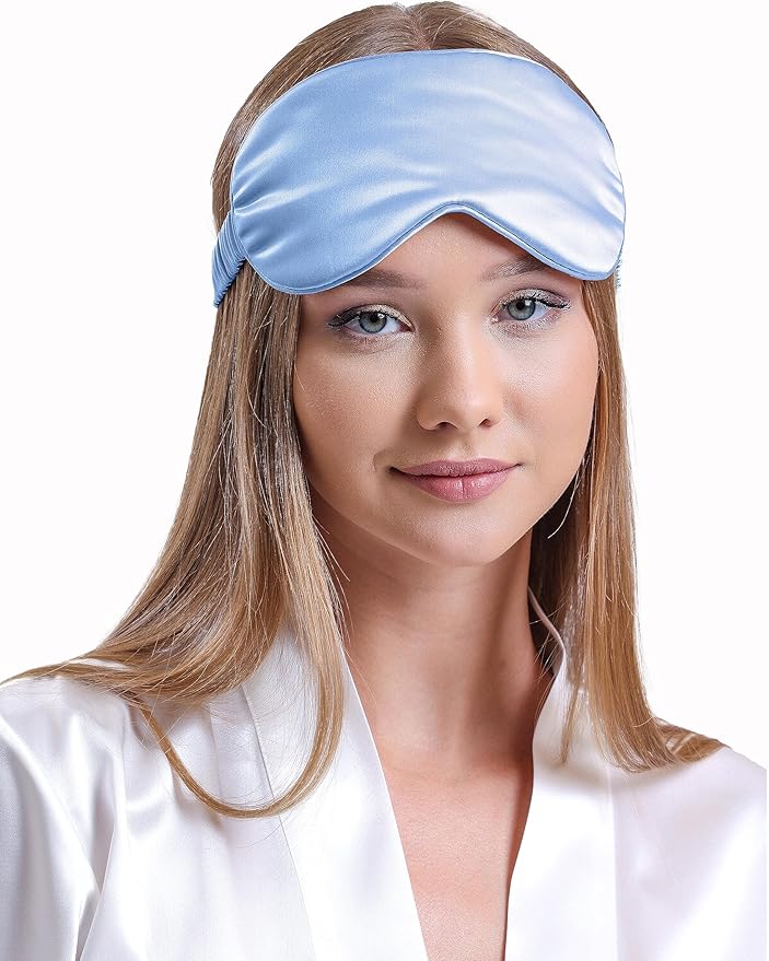 Vénera Silk Sleep Mask - 100% Pure 22 Momme Mulberry Silk Eye Sleeping Mask for Women and Men - Blackout Eye Mask for Sleeping (Blue)