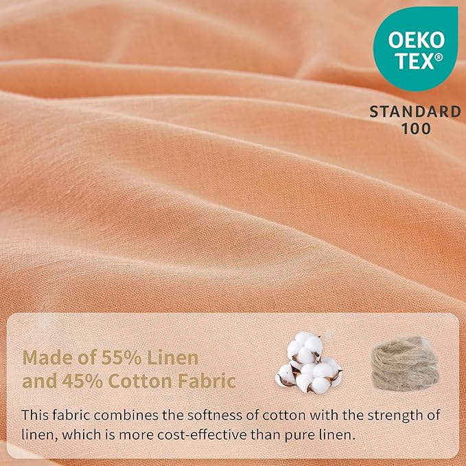 Simple&Opulence Belgian Linen Sheet Set Solid Color - 4 Pieces (1 Flat Sheet & 1 Fitted Sheet & 2 Pillowcases) Natural Flax Cotton Blend Soft Bedding Breathable Farmhouse - Peach, King Size