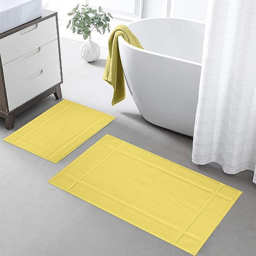 Ample Decor Bath Mats 100% Cotton 24 X 17 & 34 X 20 Inches, Oeko Tex Certified 1350 GSM Solid Construction Thick & Plush, Super Absorbent for Bathroom Floor, Shower – Yellow