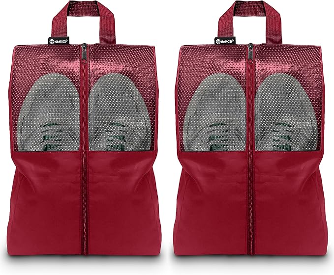 HANOZI Shoe Bags For Travel, Used As For Storage or Shoe Travel Bag, Space Saving When Travelling With This Travel Shoe Bags For Packing, Featuring Waterproof Nylon Sneaker Bag. (Red, 2 Pack, Large)