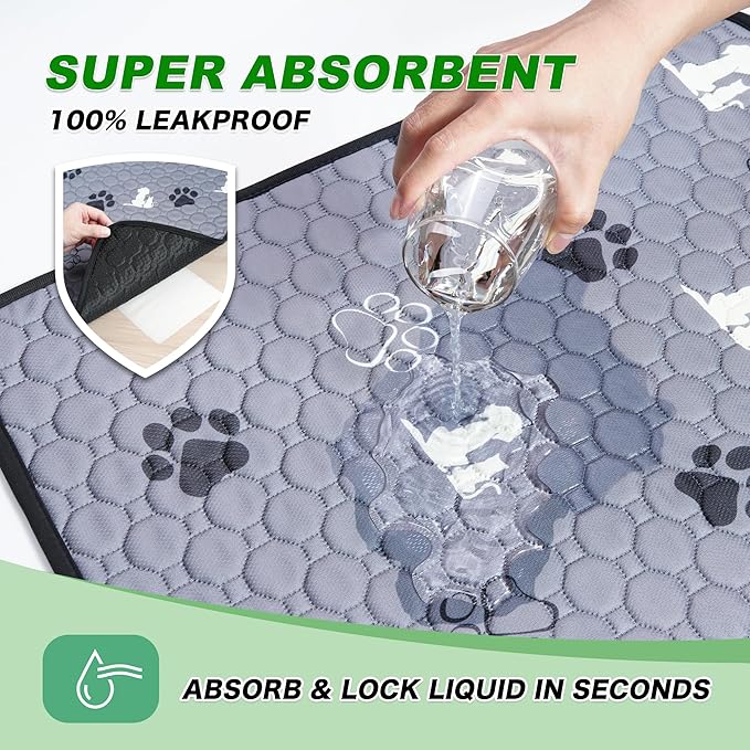 WanpeeGoo Washable Pee Pads for Dogs Mat, 2 Pack Absorbent Reusable Training Dog Pads Pet Puppy Pads, Non-Slip Potty Pads for Whelping, Playpen, Crate, Bed, Grey 32"x52"