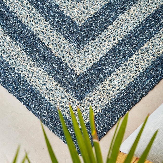 Traditional Jute Braided Runner Rug, Rustic Primitive Country Décor for Kitchen, Entryway, Hallway, Denim Blue, 2'6"X16'