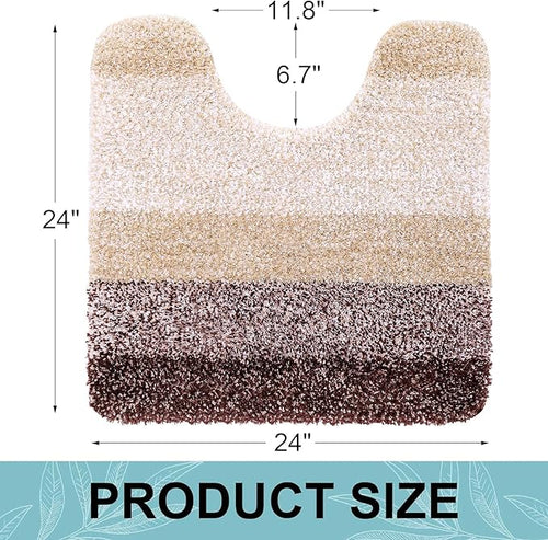 Arotive Microfiber Bathroom Rugs, Shaggy Soft and Absorbent Contour Toilet Rugs, Non-Slip, Thick Plush Machine Washable Dry Bath Mats for Toilet Base, 24x24, Brown, U-Shape