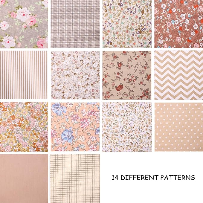 Hanjunzhao 14 Fat Quarters Bundles 18x22 inch - Pre-Cut Cotton Quilting Fabric Squares -Floral Print Quarter Yard Fabric - for Sewing, Quilting, Patchwork, and DIY Crafts - Coffee Series