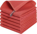 Kitinjoy 100% Cotton Kitchen Dish Cloths, 6 Pack Waffle Weave Ultra Soft Absorbent Dish Towels for Drying Dishes Quick Drying Kitchen Towels Dish Rags, 12 X 12 Inches, Brick Red