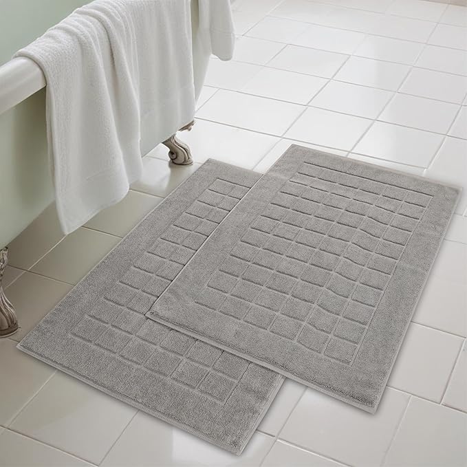 Superior 100% Cotton Bathmat Set, Bath Mats, Bathroom Decor, Shower, Bathtub Essentials, Home Accessories, Small Washable Rug, No Backing, Heavyweight, Nora Collection, Set of 2, 22" x 35", Charcoal