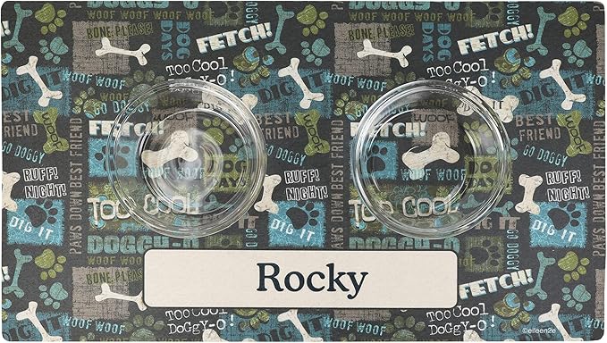 Drymate Personalized Pet Bowl Placemat, Custom Dog & Cat Food Feeding Mat - Absorbent Fabric, Waterproof Backing - Machine Washable/Durable (USA Made) (16" x 28") (Best Friend Green)