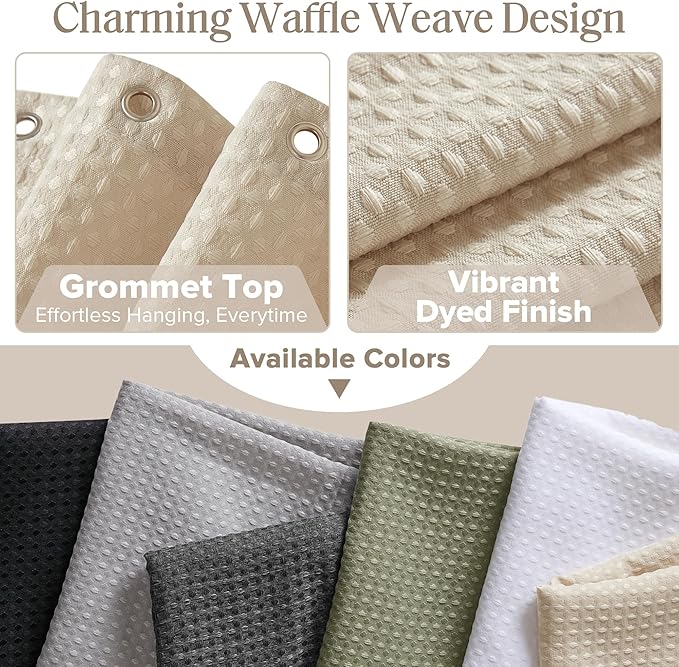Madison Park Shower Curtain Waffle Weave, Vibrant Dyed, Waffle Shower Curtain 3M Scotchgard Moisture Management, Farmhouse Wide Shower Curtains for Bathroom, Extra Width: 108"x72" Beige