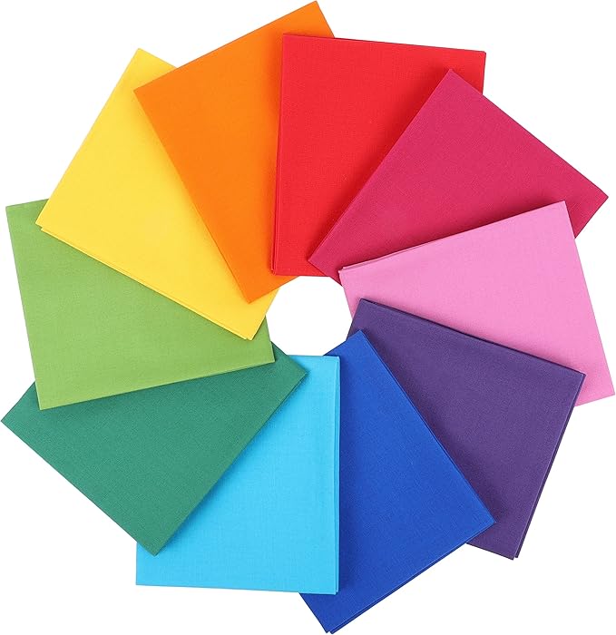Craftido -25 Options- 100% Cotton Quilting Fabric Bundles 10pcs Fat Quarters 18”x21”-Medium Weight 5.2 oz- Soft Cotton for Quilting, Sewing Project, Patchwork, DIY Crafts – Rainbow Colors