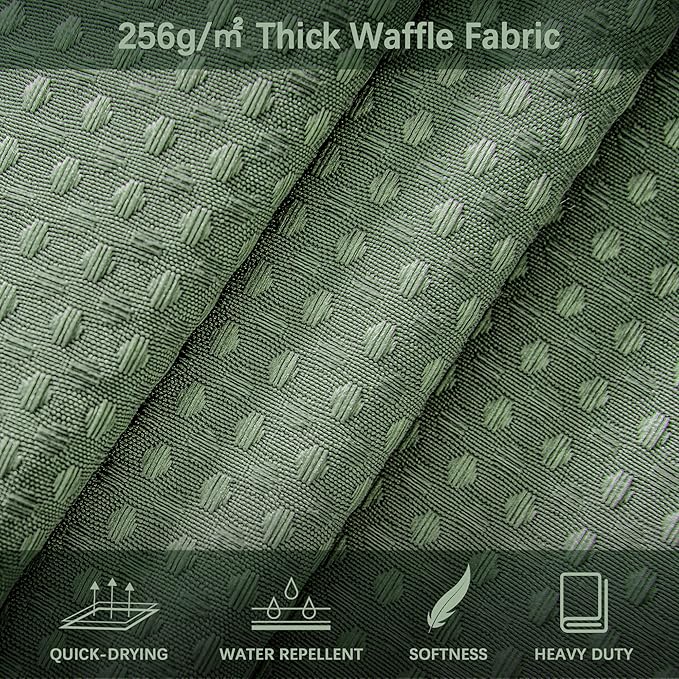 PANGSINNE Waterproof Fabric Shower Curtain Extra Long Waffle Weave Heavy Duty Bathroom Shower Curtain Set, 256GSM Weighted Thick Shower Curtain with 12 Rust-Resistant Hooks,72Wx90H Sage Green