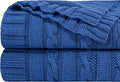 NTBAY 100% Pure Cotton Cable Knit Throw Blanket, Super Soft Warm 51x67 Knitted Throw Blanket for Couch, Sofa, Chair, Bed - Extra Cozy, Machine Washable, Comfortable Home Decor, Cobalt Blue