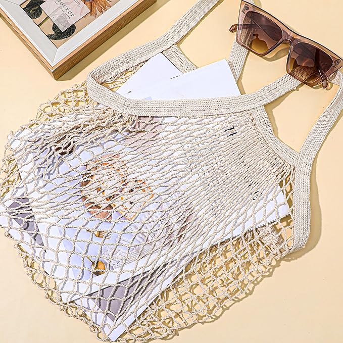 wutfuooo 12 Pieces Reusable Mesh Grocery Bags Portable Cotton Produce Containers Washable Net Mesh Reusable Tote Bag with Handle String Shopping Organizer for Fruit Vegetable Shopping Storage Market