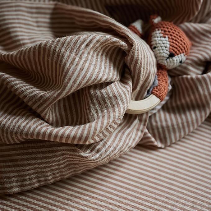 Huxie Swaddle - 100% Organic Cotton - Muslin Swaddle Blankets for Newborn, 47" x 47" (Natural Stripe)
