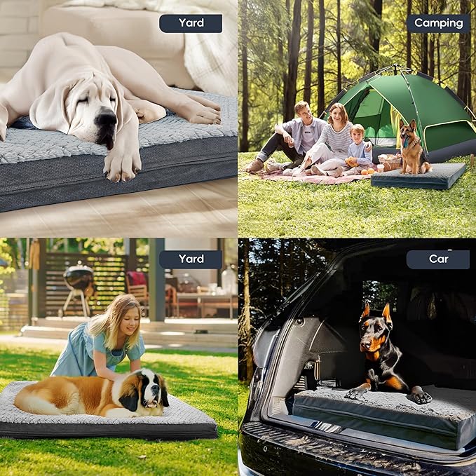 Sytopia Indestructible 44" Dog Bed for Large Dogs – Waterproof, Washable, Removable Cover, Thick Orthopedic Support, Durable Multi- Size Comfort Clearance Indoor Flat Dog Bed, Dark Grey