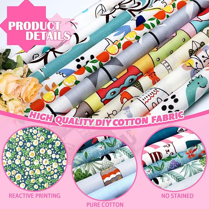 Oudain 100 Pcs 10 x 10 Inches Cotton Fabric Squares Bulk Floral Fabric Scraps Precut Fat Squares Material for Sewing Sheets for DIY Craft Scrapbooking Quilting Patchwork Clothing(10 Inch,Lovely)