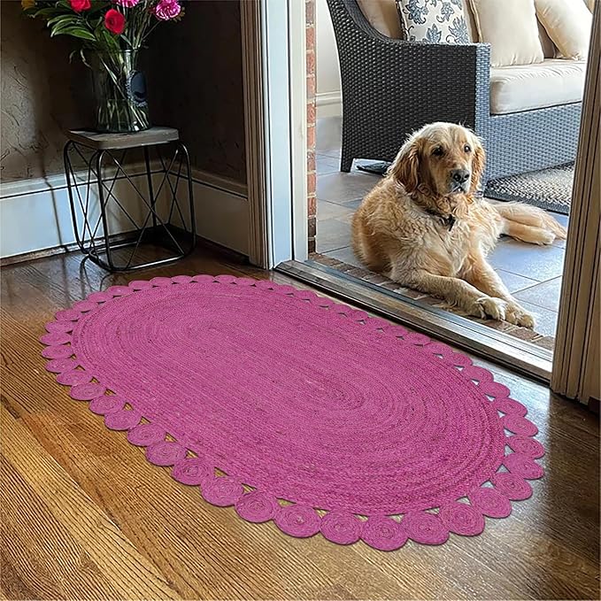 Oval Rug 10x16 Area Rug Kilim Rug Pink Solid Design 0.27 inches ThickIndoor Outdoor Rug Flatweave Rug High Traffic Area Lake House Bedroom Dining Room Living Room