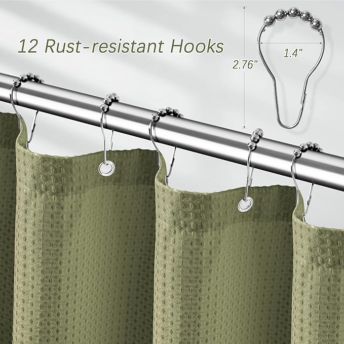 PANGSINNE Khaki Shower Curtain 256GSM Heavy Duty Waffle Woven Bathroom Shower Curtains, Weighted Fabric Shower Curtains for Hotel Spa Luxury Polyester Bath Curtain with 12 Hooks, 72Wx72H