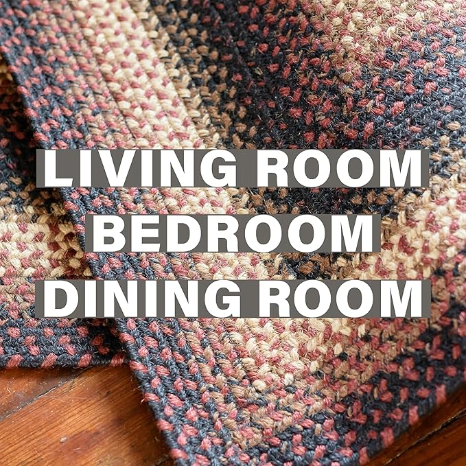 Prescott Green Jute Braided Area Rug 4x6' - Oval Braided Rugs Farmhouse Home Decor, Reversible, Pet Friendly, No Shed Jute for Easy Maintenance