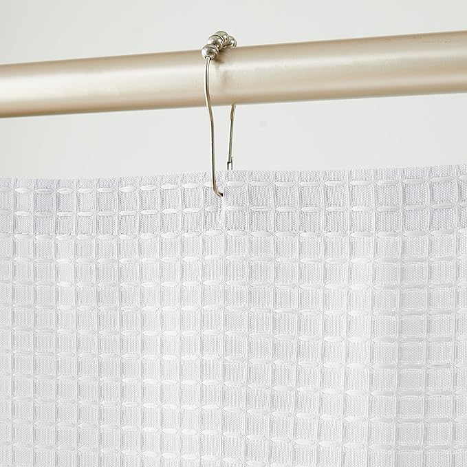 Indecor Home Luxury Waffle Weave Shower Curtain Elegant Hotel Style Fabric for Bathroom, Water Repellent, Machine Washable White Waffle