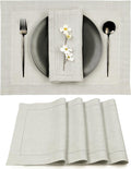 D'Moksha Homes Silver Grey Linen Cloth Placemats Set of 4-100% Pure Linen Hemstitch Placemats 14 x 19 Inch - Classic Hemstitch Table Place Mats for Spring, Easter - Handcrafted and Machine Washable