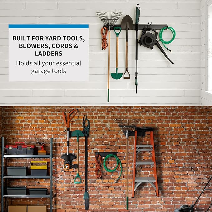 Precision Defined Garage Organizer Wall Mount (48 Inches), Heavy-Duty Tool Racks and Tool Hanger for Shovel and Rake, Garden Organizer with Hangers for Garage Organization, Metal Hanging Rack