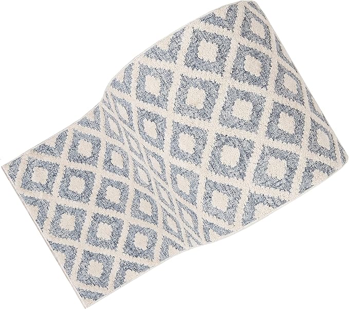 Well Woven Custom Size Runner - Choose Your Length - Ainsley Blue Diamond Trellis Geometric Tribal - 31 Inches Wide x 23 Feet Long Runner (31" x 23' Runner) Rug