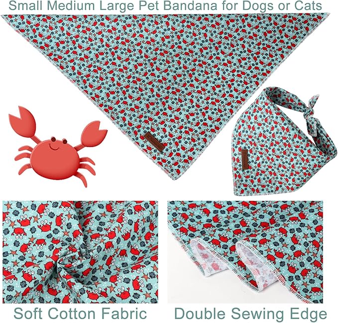 UP URARA PUP Summer Dog Bandana,Cute Pet Bandana with Crabs Pattern,Adjustable Blue Puppy Dog Bibs,Washable Triangle Dog Scarf for Boy,Girl Dogs or Cats…, UnderseaWorldParty